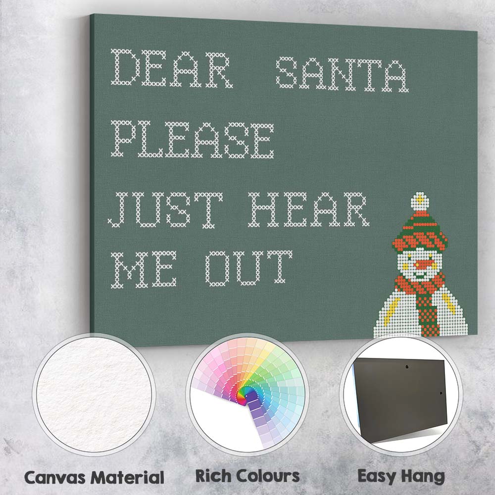 Cross Stitch Dear Santa Please Just Hear Me Out Humorous Christmas Quote Canvas Wall Art Print Decor Picture Ready to Hang