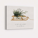 Rustic Wooden Sled With Evergreen Branch Christmas Farmhouse Canvas Wall Art Print Decor Picture Ready to Hang