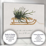 Rustic Wooden Sled With Evergreen Branch Christmas Farmhouse Canvas Wall Art Print Decor Picture Ready to Hang