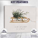 Rustic Wooden Sled With Evergreen Branch Christmas Farmhouse Canvas Wall Art Print Decor Picture Ready to Hang