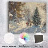 Cosy Family Walking Through Snowy Christmas Village Winter Landscape Canvas Wall Art Print Decor Picture Ready to Hang