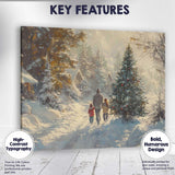 Cosy Family Walking Through Snowy Christmas Village Winter Landscape Canvas Wall Art Print Decor Picture Ready to Hang