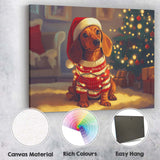 Cute Christmas Dachshund Dog Wearing Santa Hat Fairy Lights Canvas Wall Art Print Decor Picture Ready to Hang