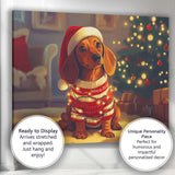 Cute Christmas Dachshund Dog Wearing Santa Hat Fairy Lights Canvas Wall Art Print Decor Picture Ready to Hang