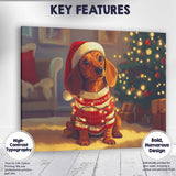 Cute Christmas Dachshund Dog Wearing Santa Hat Fairy Lights Canvas Wall Art Print Decor Picture Ready to Hang