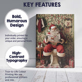 Funny Santa Reading Christmas Newspaper On Toilet Humorous Canvas Wall Art Print Decor Picture Ready to Hang