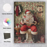 Funny Santa Reading Christmas Newspaper On Toilet Humorous Canvas Wall Art Print Decor Picture Ready to Hang