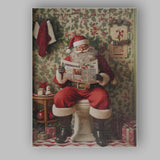 Funny Santa Reading Christmas Newspaper On Toilet Humorous Canvas Wall Art Print Decor Picture Ready to Hang