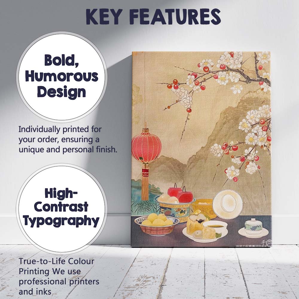 Traditional Chinese Blossom Branch Still Life Tea Ceremony Canvas Wall Art Print Decor Picture Ready to Hang