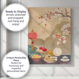 Traditional Chinese Blossom Branch Still Life Tea Ceremony Canvas Wall Art Print Decor Picture Ready to Hang