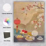Traditional Chinese Blossom Branch Still Life Tea Ceremony Canvas Wall Art Print Decor Picture Ready to Hang