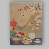 Traditional Chinese Blossom Branch Still Life Tea Ceremony Canvas Wall Art Print Decor Picture Ready to Hang