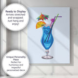 Blue Tropical Cocktail Summer Drink Illustration Canvas Wall Art Print Decor Picture Ready to Hang
