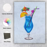 Blue Tropical Cocktail Summer Drink Illustration Canvas Wall Art Print Decor Picture Ready to Hang