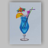 Blue Tropical Cocktail Summer Drink Illustration Canvas Wall Art Print Decor Picture Ready to Hang