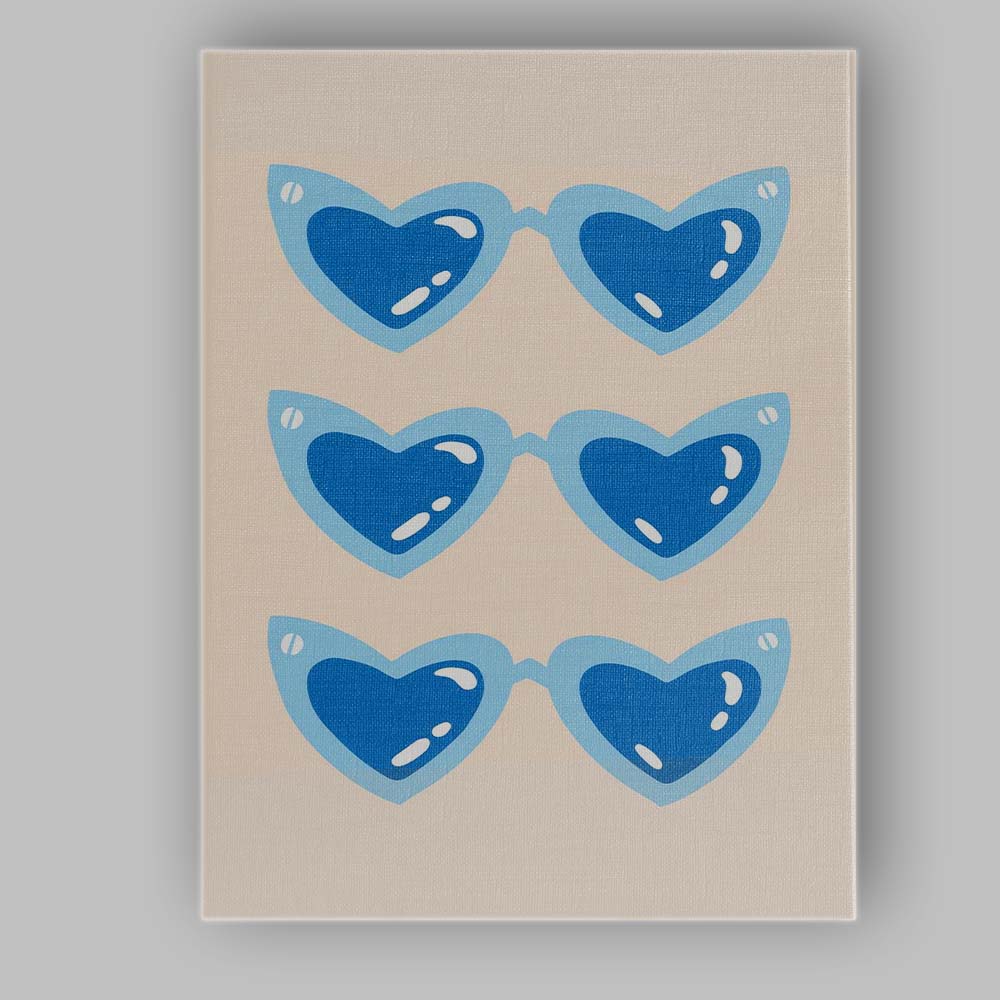 Blue Heart Shaped Sunglasses Pop Art Illustration Canvas Wall Art Print Decor Picture Ready to Hang
