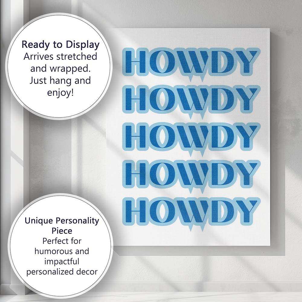 Blue Howdy Western Cowgirl Typography Canvas Wall Art Print Decor Picture Ready to Hang