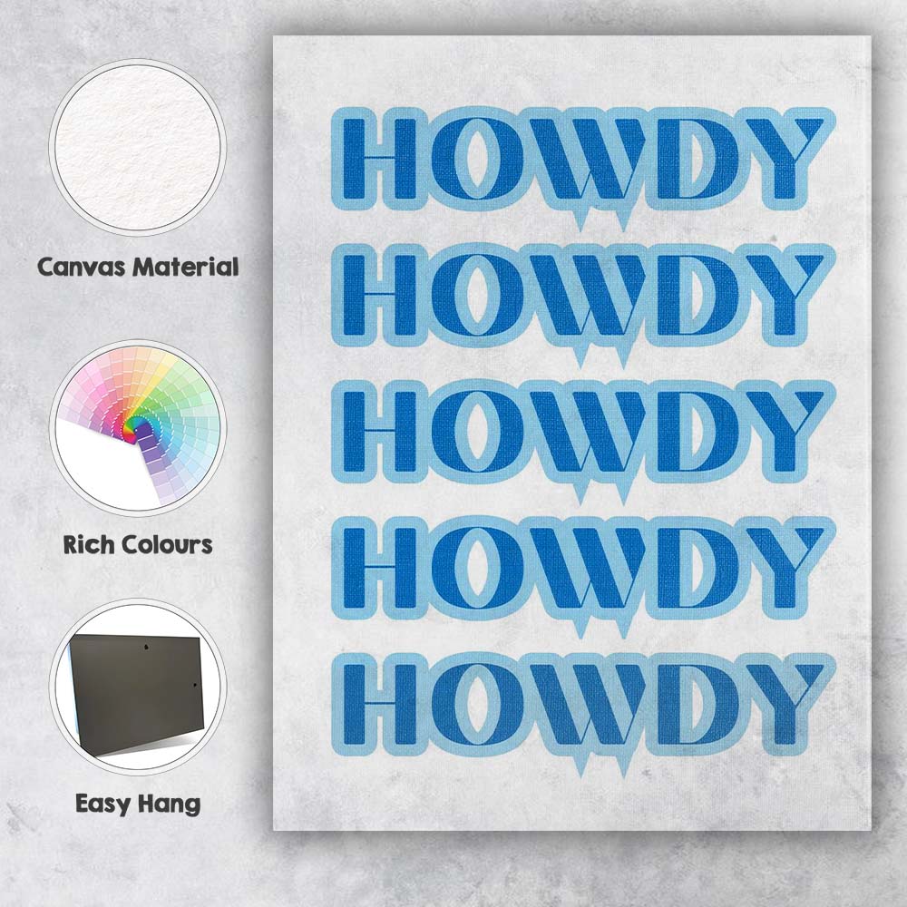 Blue Howdy Western Cowgirl Typography Canvas Wall Art Print Decor Picture Ready to Hang