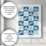 Blue Tropical Botanical Checkerboard Pattern Canvas Wall Art Print Decor Picture Ready to Hang