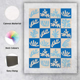 Blue Tropical Botanical Checkerboard Pattern Canvas Wall Art Print Decor Picture Ready to Hang