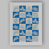 Blue Tropical Botanical Checkerboard Pattern Canvas Wall Art Print Decor Picture Ready to Hang