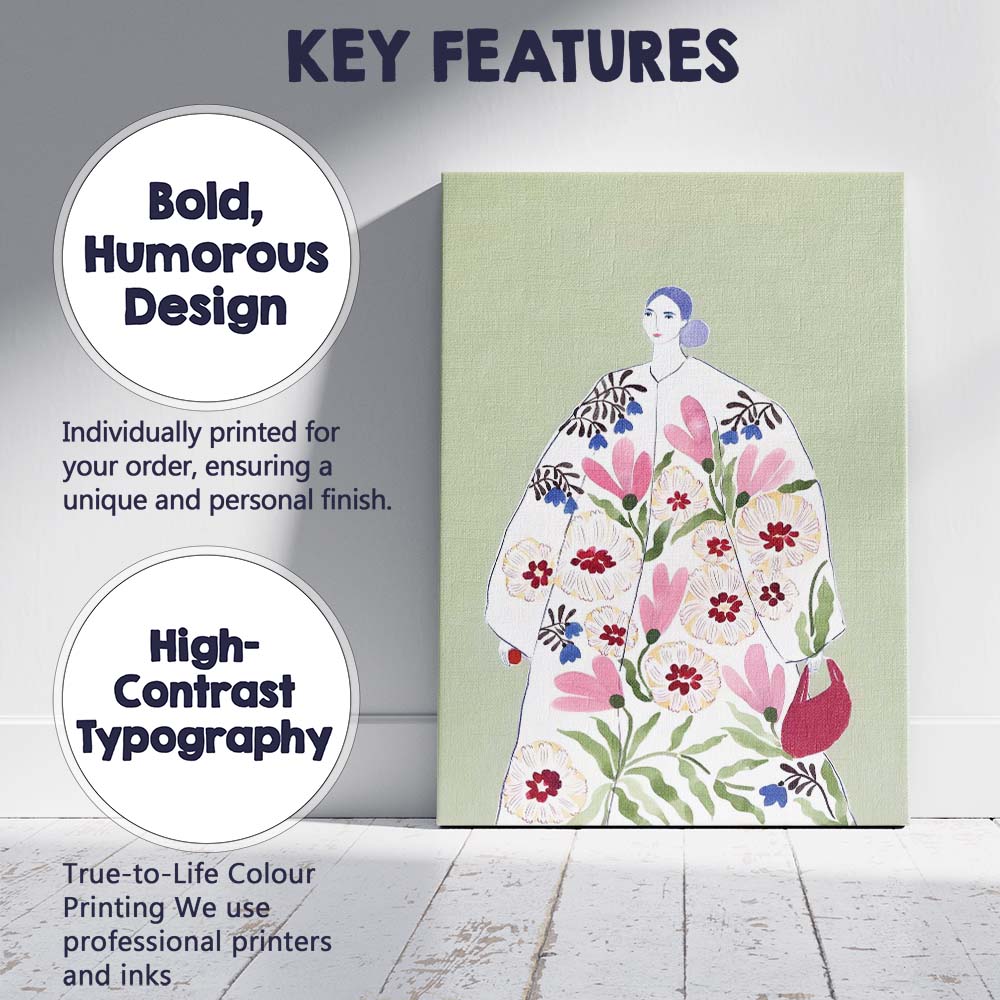 Elegant Floral Fashion Woman Botanical Watercolour Illustration Canvas Wall Art Print Decor Picture Ready to Hang
