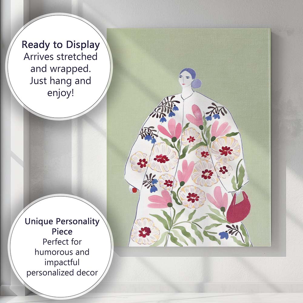 Elegant Floral Fashion Woman Botanical Watercolour Illustration Canvas Wall Art Print Decor Picture Ready to Hang