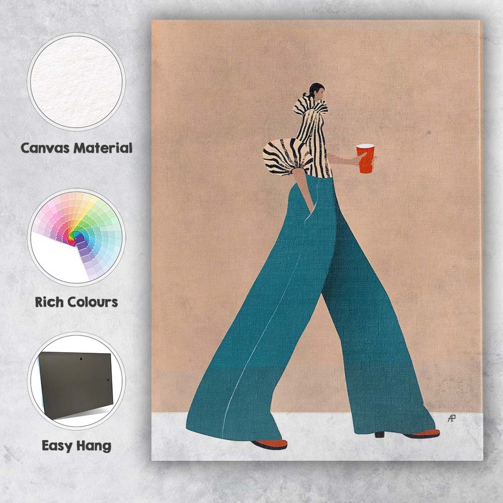 Minimalist Fashion Woman Wide Leg Trousers Modern Illustration Canvas Wall Art Print Decor Picture Ready to Hang