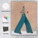 Minimalist Fashion Woman Wide Leg Trousers Modern Illustration Canvas Wall Art Print Decor Picture Ready to Hang