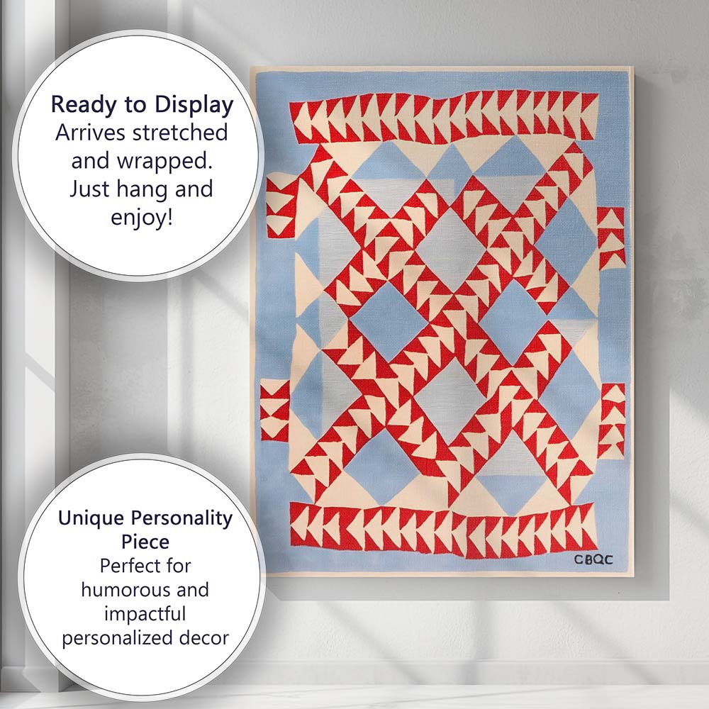 Red Blue Geometric Abstract Quilt Pattern Canvas Wall Art Print Decor Picture Ready to Hang