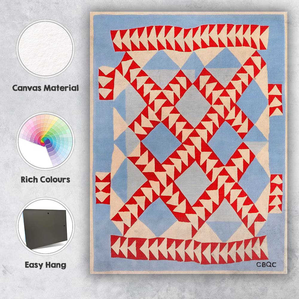Red Blue Geometric Abstract Quilt Pattern Canvas Wall Art Print Decor Picture Ready to Hang