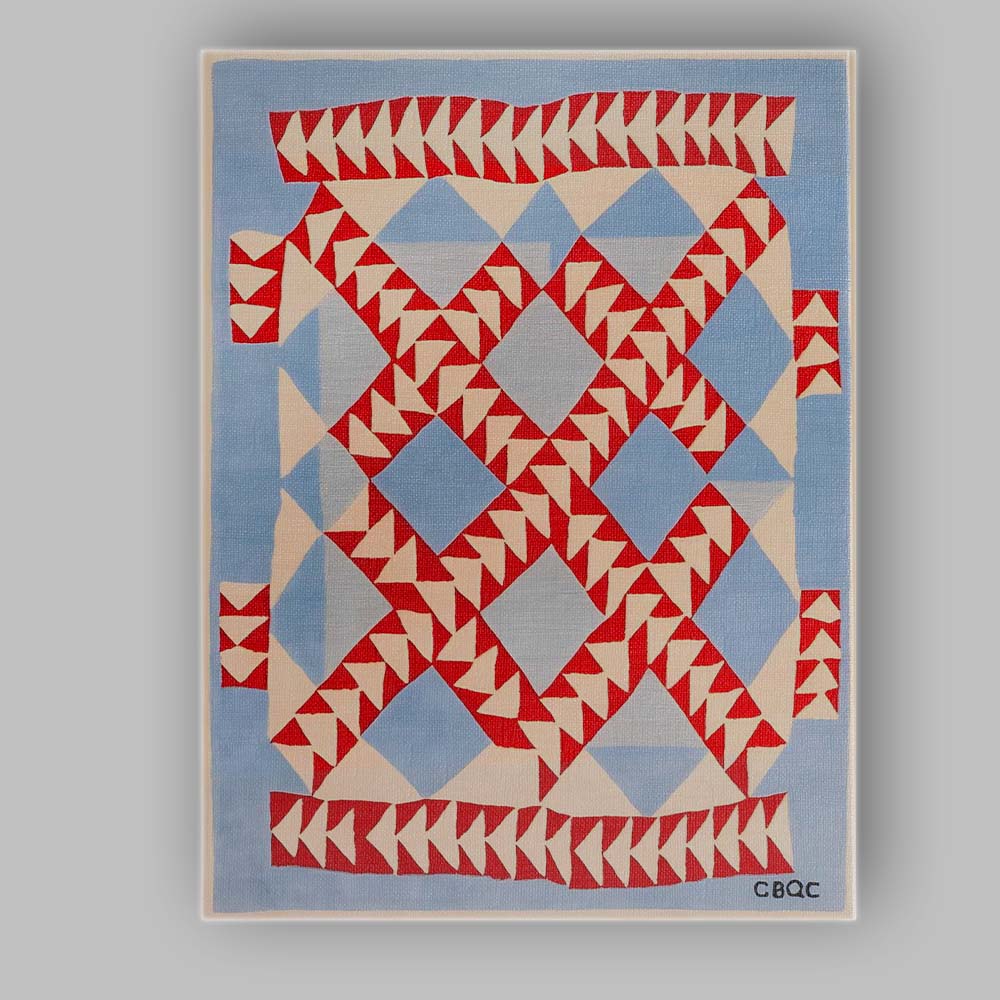 Red Blue Geometric Abstract Quilt Pattern Canvas Wall Art Print Decor Picture Ready to Hang