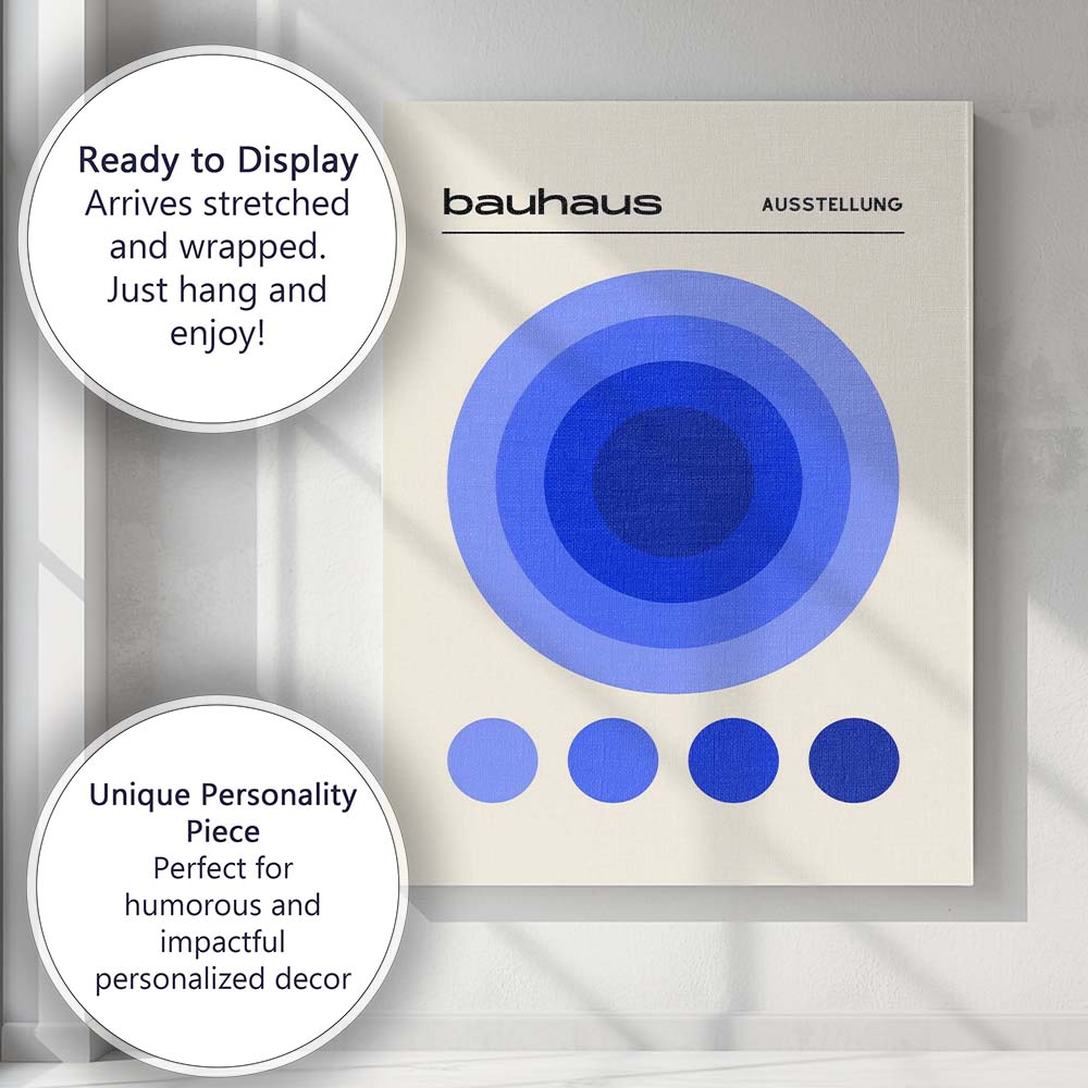Blue Bauhaus Concentric Circle Geometric Minimalist Poster Canvas Wall Art Print Decor Picture Ready to Hang