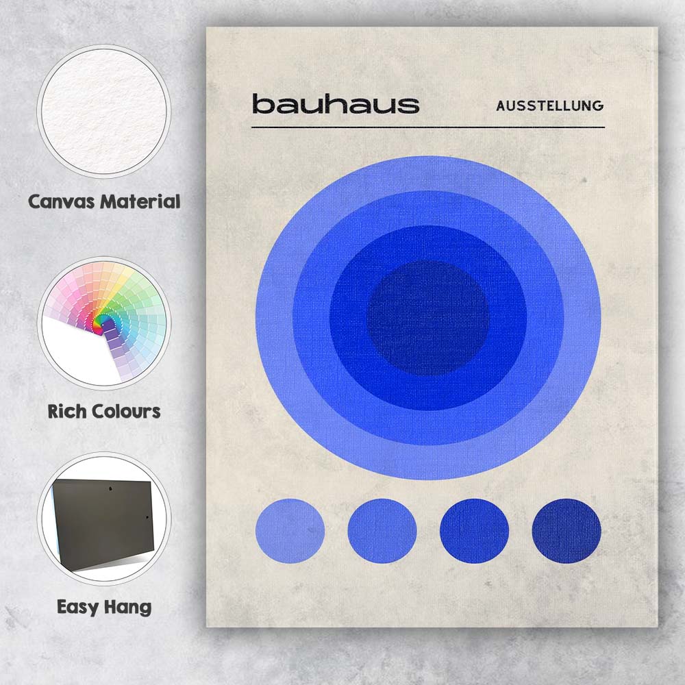 Blue Bauhaus Concentric Circle Geometric Minimalist Poster Canvas Wall Art Print Decor Picture Ready to Hang