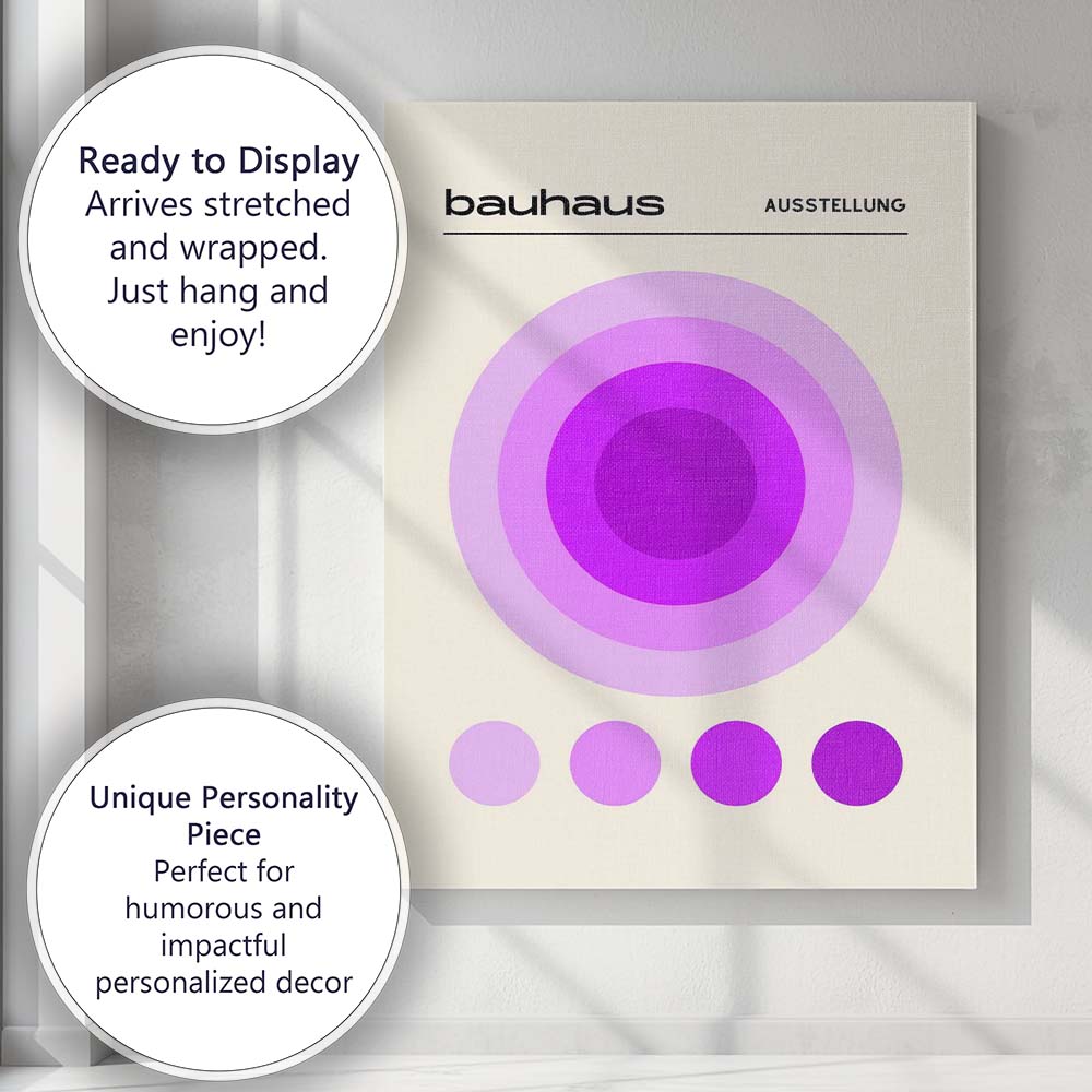 Purple Bauhaus Concentric Circle Geometric Minimalist Poster Canvas Wall Art Print Decor Picture Ready to Hang
