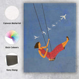Dreamy Woman On Swing Sky Travel Illustration Canvas Wall Art Print Decor Picture Ready to Hang