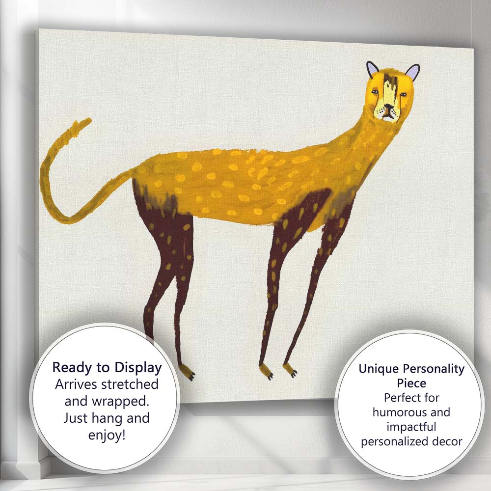 Minimalist Golden Cheetah Wildlife Illustration Canvas Wall Art Print Decor Picture Ready to Hang
