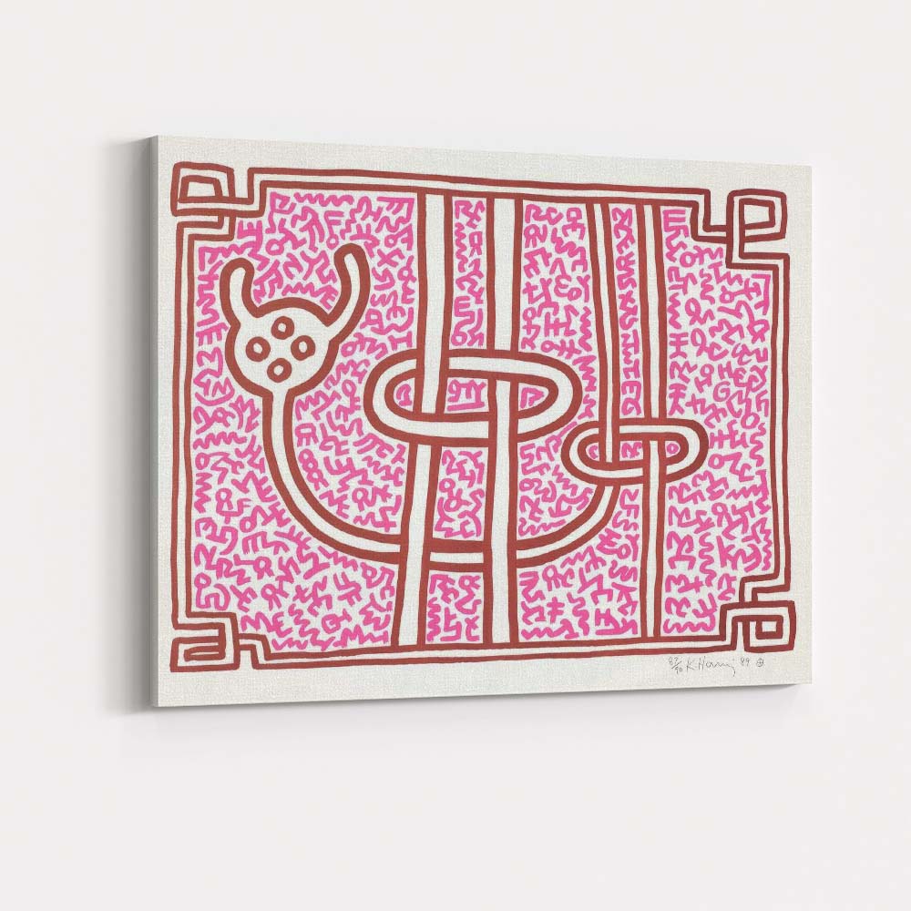 Pink Abstract Maze Line Art Pop Illustration Canvas Wall Art Print Decor Picture Ready to Hang