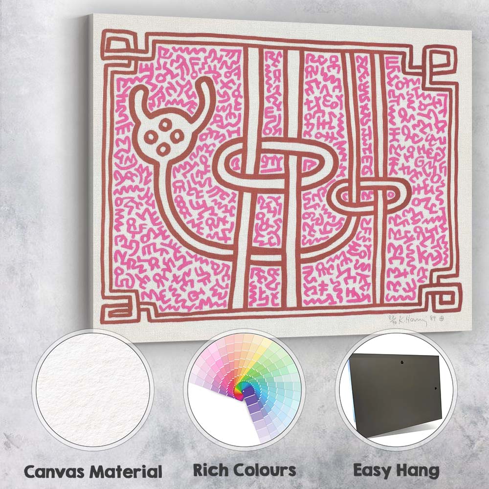 Pink Abstract Maze Line Art Pop Illustration Canvas Wall Art Print Decor Picture Ready to Hang
