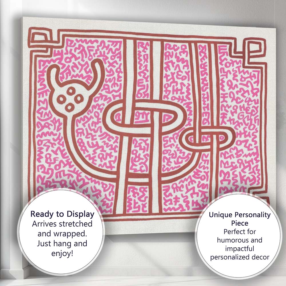 Pink Abstract Maze Line Art Pop Illustration Canvas Wall Art Print Decor Picture Ready to Hang