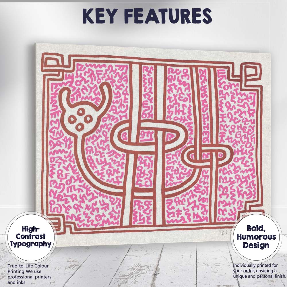 Pink Abstract Maze Line Art Pop Illustration Canvas Wall Art Print Decor Picture Ready to Hang