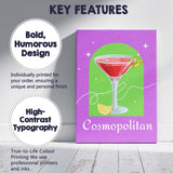 Purple Cosmopolitan Cocktail Lemon Garnish Illustration Canvas Wall Art Print Decor Picture Ready to Hang