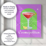 Purple Cosmopolitan Cocktail Lemon Garnish Illustration Canvas Wall Art Print Decor Picture Ready to Hang