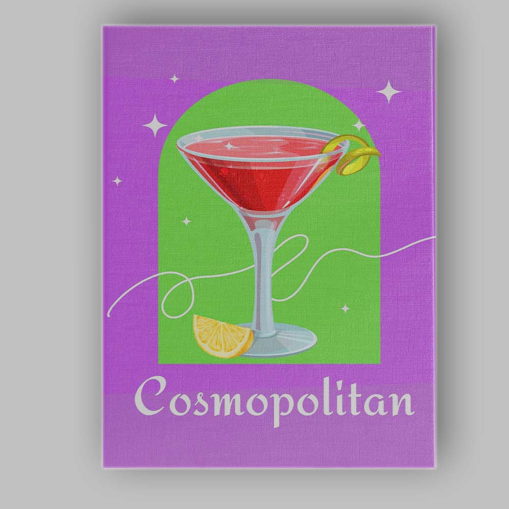 Purple Cosmopolitan Cocktail Lemon Garnish Illustration Canvas Wall Art Print Decor Picture Ready to Hang