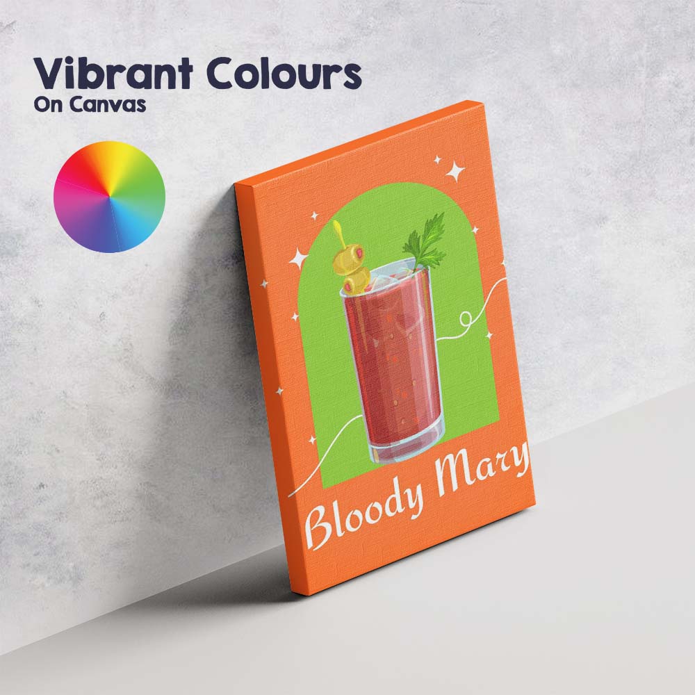 Orange Bloody Mary Cocktail Olive Garnish Modern Illustration Canvas Wall Art Print Decor Picture Ready to Hang