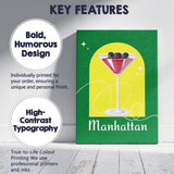 Green Manhattan Cocktail Cherry Garnish Modern Illustration Canvas Wall Art Print Decor Picture Ready to Hang