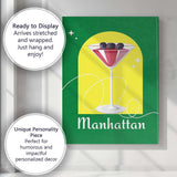 Green Manhattan Cocktail Cherry Garnish Modern Illustration Canvas Wall Art Print Decor Picture Ready to Hang