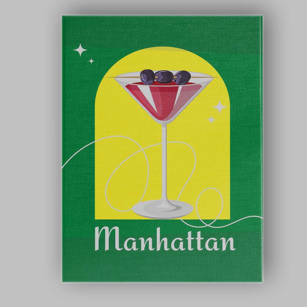 Green Manhattan Cocktail Cherry Garnish Modern Illustration Canvas Wall Art Print Decor Picture Ready to Hang