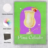 Green Pina Colada Tropical Cocktail Watercolour Illustration Canvas Wall Art Print Decor Picture Ready to Hang