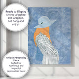 Blue Watercolour Fashion Woman in White Hat Orange Blouse Portrait Canvas Wall Art Print Decor Picture Ready to Hang